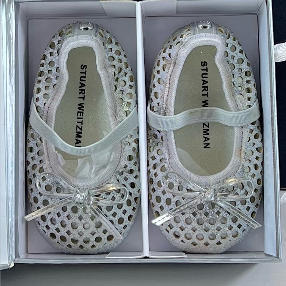 Stuart Weitzman "My First Weitzmans" Silver Glittery Ballet Flats Infant Size 4 - Picture 15 of 15